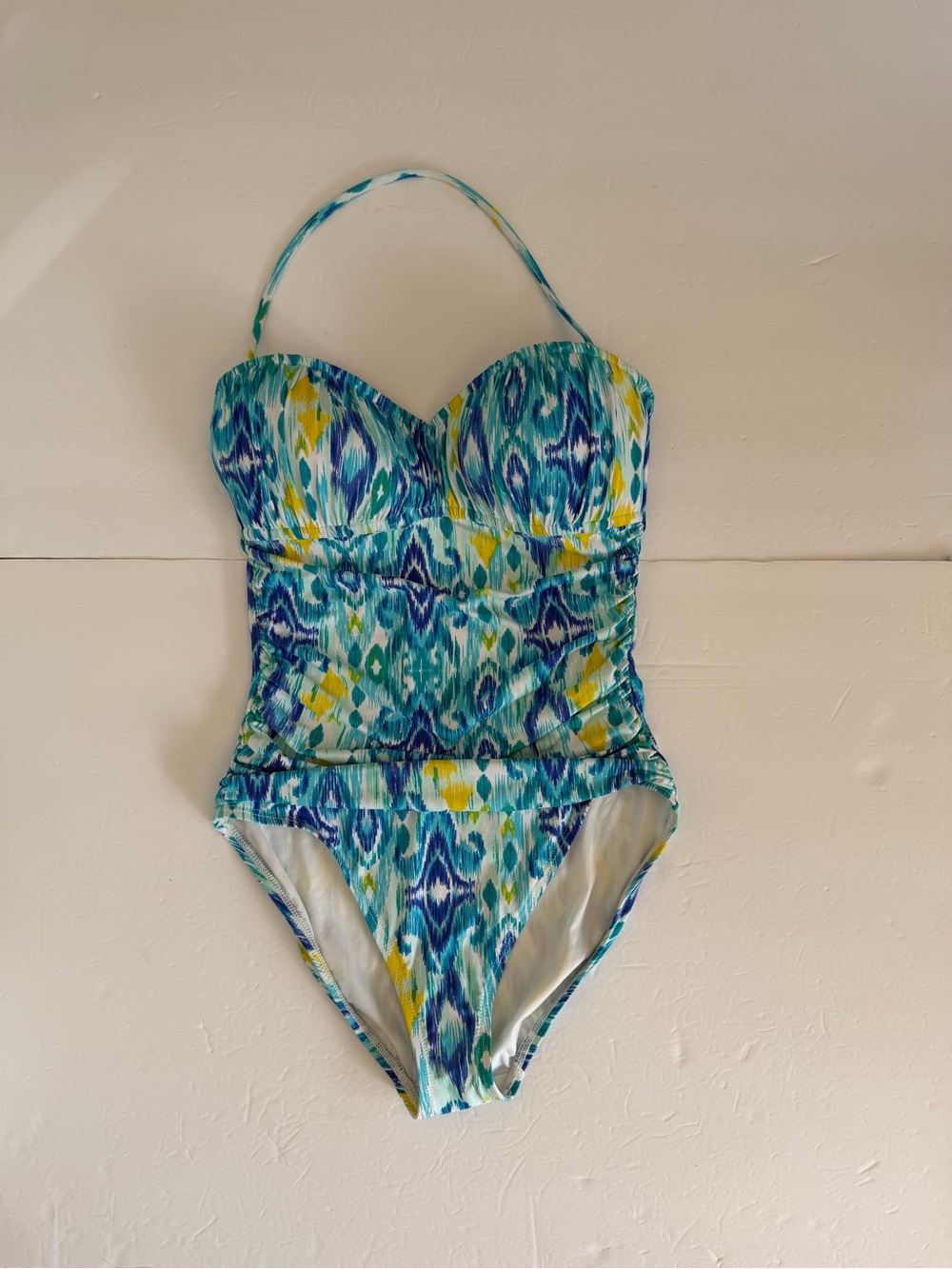 La Blanca Teal, Blue and Yellow Ikat-Print One-Piece swimsuit size 6